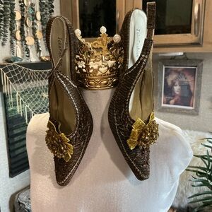 johnfashion Brown and Gold Sequin and Beaded Heels 9